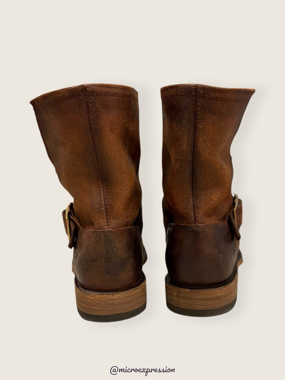 $359 Frye Veronica Flex Brown Real Leather Short Moto Lug Sole Fall Ankle Boot - Picture 9 of 13